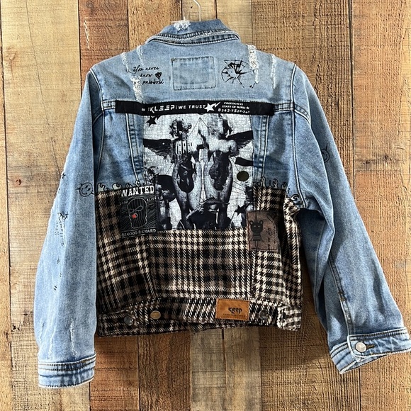 Kleep Blue Brown Brick Layer Jean Jacket‎ Boys 7/8  Premium Washed Cotton Denim - Picture 6 of 10